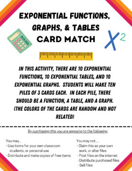 Preview of Exponential Functions Card Match Activity