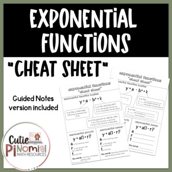 Preview of Exponential Functions Cheat Sheet