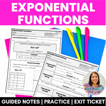 Preview of Exponential Functions Growth Decay Guided Notes with Practice and Exit Ticket