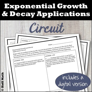 Preview of Exponential Functions Growth and Decay Applications CIRCUIT | Digital and Print