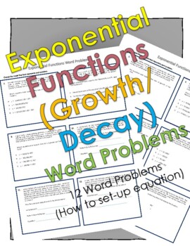 Preview of Exponential Functions Growth and Decay Word Problems A.9C