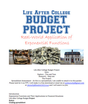 Preview of Exponential Functions Project - Life After College Budget
