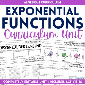 Preview of Exponential Functions Unit Algebra 1 Curriculum
