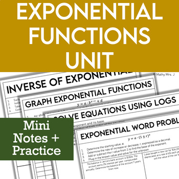 Preview of Exponential Functions and Expressions Unit - Notes Lessons, Worksheet, Video