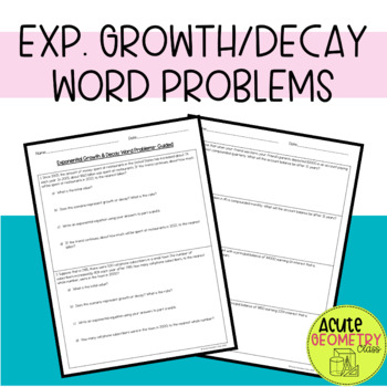 Preview of Exponential Growth & Decay Word Problems Worksheet - Differentiated Practice