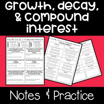 Preview of Exponential Growth, Decay, and Compound Interest Notes & Practice