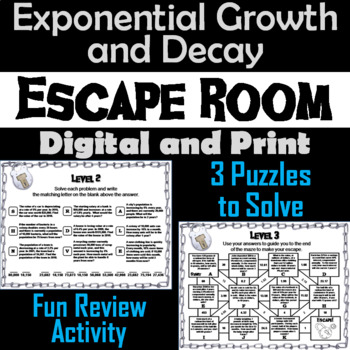Preview of Exponential Growth and Decay Activity: Algebra Escape Room Math Game