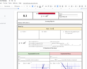 Preview of Exponential Growth and Decay Functions Fillable Notes Lesson