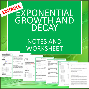 Preview of Exponential Growth and Decay: Guided Notes and Practice Worksheet (Editable)