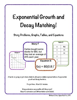 Preview of Exponential Growth and Decay Matching - Multiple Representations