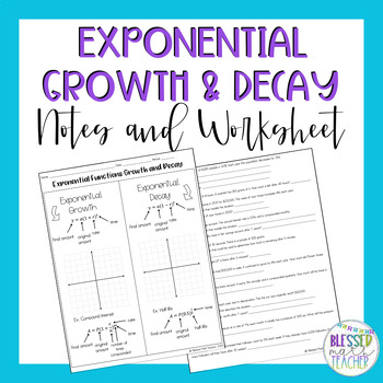 Preview of Exponential Growth and Decay Notes & Word Problems Worksheet for Algebra 1