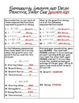 Exponential Growth and Decay: Three Excellent Worksheets | TpT