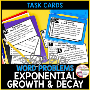 Preview of Exponential Functions | Exponential Growth and Decay Word Problem Task Cards