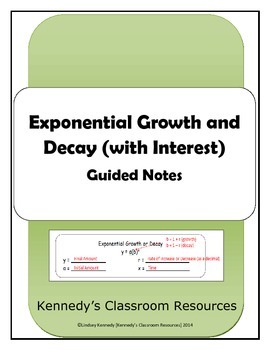 Preview of Exponential Growth and Decay (Word Problems and Interest) - Guided Notes