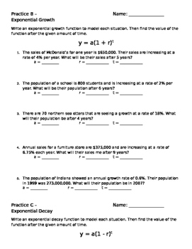 Exponential Growth and Decay Worksheet by BP's Math Goodies | TpT