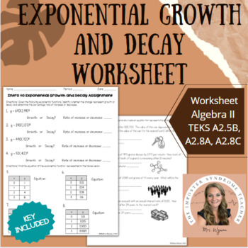Preview of Exponential Growth and Decay Worksheet