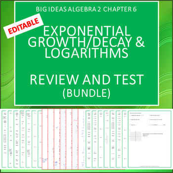 Preview of Exponential Growth and Logarithms Review (with key) and 2 Test Versions-Editable
