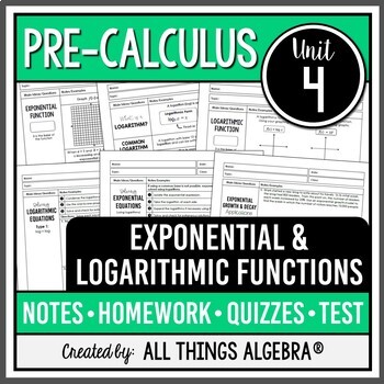 Preview of Exponential & Logarithmic Functions (PreCalculus Unit 4) | All Things Algebra®