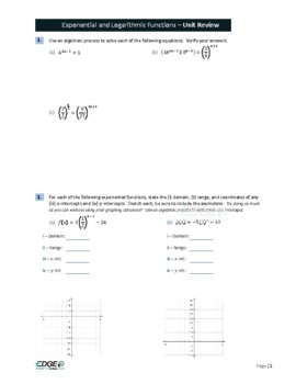 Preview of Exponential & Logarithmic Functions (Unit Review Only)
