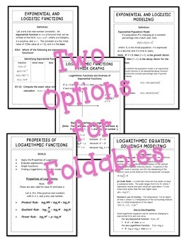 Exponential and Logarithmic Functions FOLDABLES™ (PreCalculus - Unit 3)