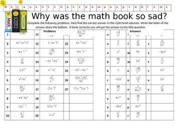 Preview of Exponential Properties Why was the math book so sad?