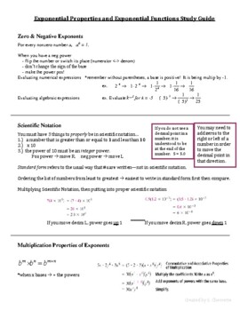 Preview of Exponential Properties and Exponential Functions Study Guide!