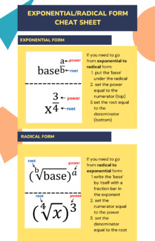 Preview of Exponential Radical Form Cheat Sheet