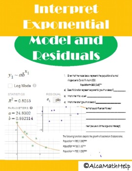 Preview of Exponential Regression Model AP Stats/ CP Probability and Statistics/ Algebra 2