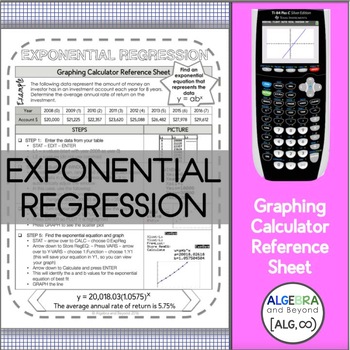 Preview of Exponential Regression | TI-84 Graphing Calculator Reference Sheet and Practice