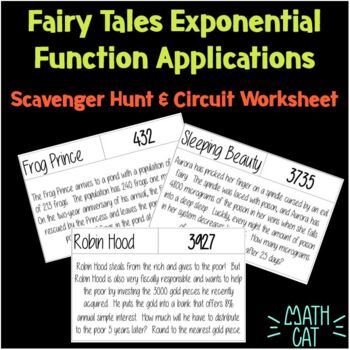 Preview of Fairy Tale Exponential Function Applications Scavenger Hunt & Circuit Worksheet