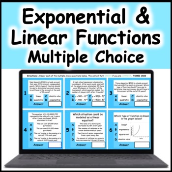 Preview of Exponential and Linear Functions Multiple Choice in Algebra 1 Common Core