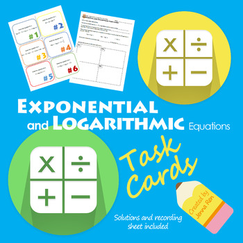 Preview of Exponential and Logarithmic Equation Task Cards