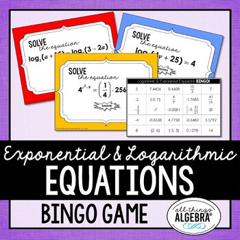 Preview of Exponential and Logarithmic Equations | Bingo Game