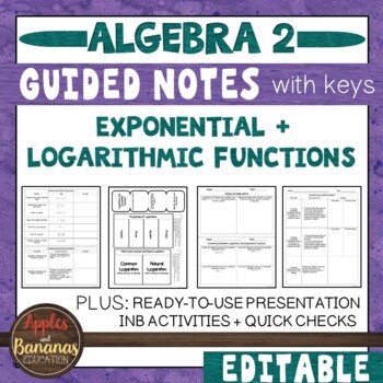 Preview of Exponential and Logarithmic Functions - Guided Notes, Presentation, and INB