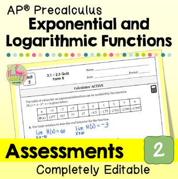 Preview of Exponential and Logarithmic Functions Assessments (Unit 2 AP Precalculus)