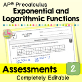 Exponential and Logarithmic Functions Assessments (Unit 2 