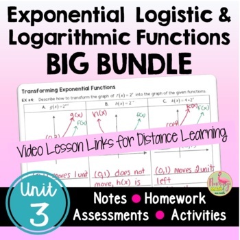 Preview of Exponential and Logarithmic Functions BIG Bundle with Lesson Videos (Unit 3)