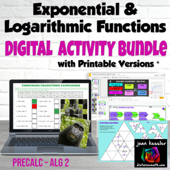 Preview of Exponential and Logarithmic Functions Digital Activity Bundle plus Printables