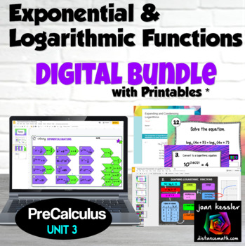 Preview of Exponential and Logarithmic Functions Digital Bundle plus printables