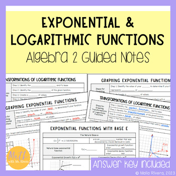 Preview of Exponential and Logarithmic Functions Guided Notes Bundle | Algebra 2 | No Prep