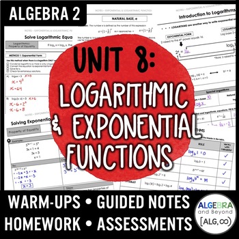 Preview of Exponential & Logarithmic Functions Unit- Notes, Homework, Assessment, Algebra 2