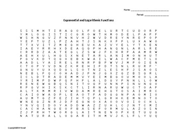 Preview of Exponential and Logarithmic Functions Word Search for a Pre. Calculus Course