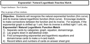 Preview of Exponential & Natural Logarithm Graph Match (PreCal)