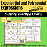 Exponential and Polynomial Expressions Summer Review Activities