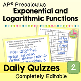 Exponential and Logarithmic Functions Daily Quizzes (Unit 