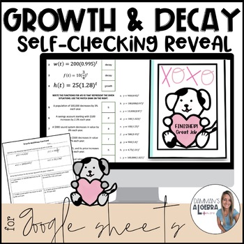 Preview of Valentine's Exponential growth and decay functions - self-checking