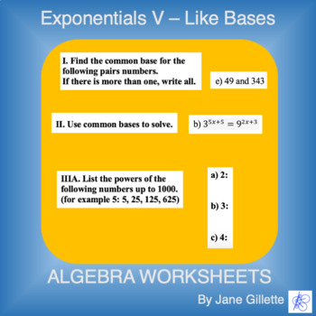 Preview of Exponentials V - Like Bases