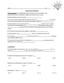 Preview of Exponentiation Worksheet