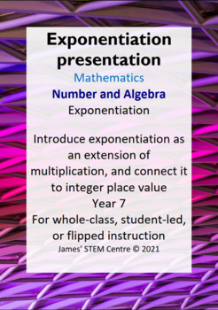 Preview of Exponentiation presentation - AC Year 7 Maths - Number/Algebra (exponentiation)