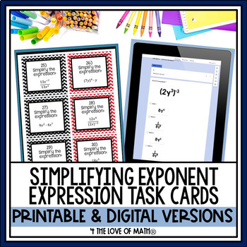 Exponents Simplifying Expressions Using Exponent Rules Set 1 Tpt